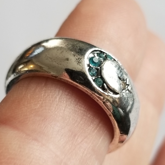 Relisted Mystical moon ring - crescent and star antiqued silver tone blue size 7 - Picture 11 of 13